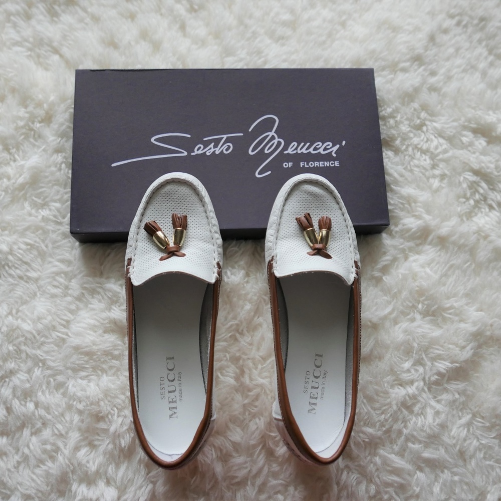 Sesto Meucci White and Brown Loafers